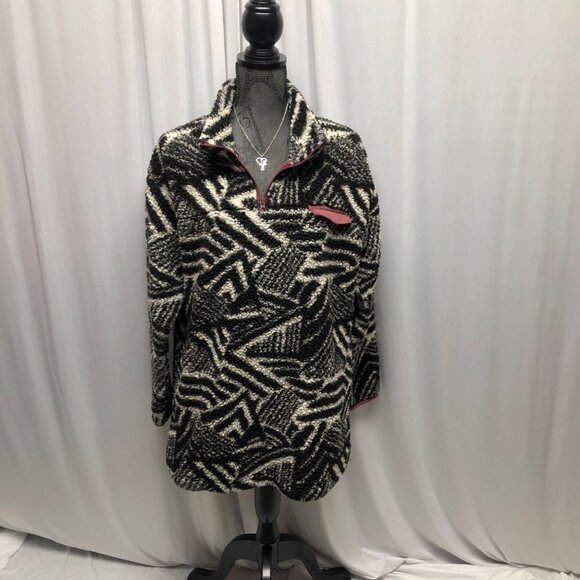 Koolaburra By UGG Sherpa Pullover Jacket Womens Size Medium Black White Shirt - Picture 2 of 9